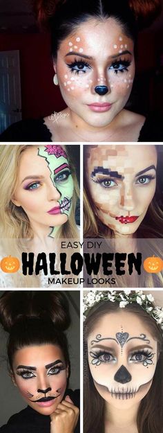 Easy DIY Halloween Makeup Looks Costumes With Dresses, Easy Diy Halloween Makeup, Halloween Makeup Diy Easy, Carnaval Make-up, Diy Halloween Makeup, Costume Ideas Women