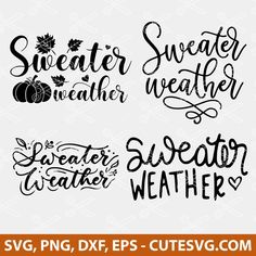 four hand lettering styles for autumn and fall designs, including pumpkins, leaves, watermelon, weather