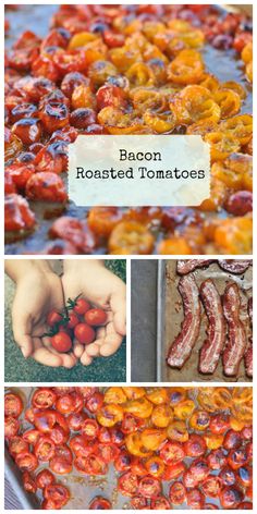 bacon roasted tomatoes are being cooked in the oven