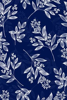 a blue background with white flowers and leaves