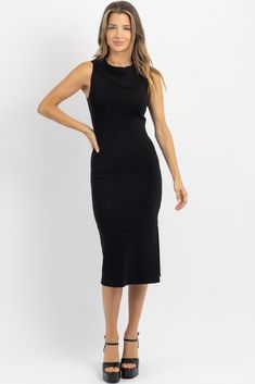 Fitted Ribbed Sleeveless Mini Dress, Ribbed Fitted Sleeveless Dress, Knee-length, Fitted Ribbed Sleeveless Knee-length Dress, Fitted Ribbed Sleeveless Midi Dress, Chic Sleeveless Knit Bodycon Dress, Sleeveless Ribbed Knit Dress, Chic Sleeveless Bodycon Sweater Dress, Elegant Sleeveless Knit Bodycon Dress, Elegant Fitted Sleeveless Ribbed Dress