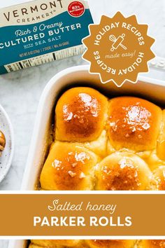 baked honey parker rolls in a baking pan