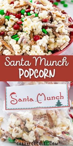 santa munch popcorn recipe in a red bowl