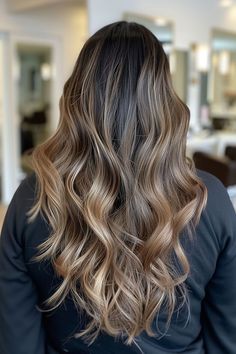 Brown hair with platinum balayage, creating a silky and dimensional effect Chocolate Balayage, Balayage Ideas, Brown Hair Color