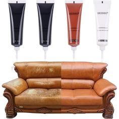 three different types of leather furniture and one is brown