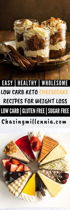 Check out some of these amazing low carb cheesecake recipes that are absolutely keto friendly, diabetic friendly and will suit your low carb diet.   Some of the recipes included are no bake, absolutely sugar free and grain free and use stevia. You will find alot of recipes of cheese cakes including chocolate cheese cakes, pumpkin pies and so much more.   #lowcarbdiet #ketodesserts #dessertrecipes Keto Cheesecake Recipes, Low Carb Cheesecake Recipe, Pudding Chia, Sugar Free Cheesecake, Ketogenic Desserts, Lime Cheesecake, Low Carb Cheesecake, Dessert Simple, Keto Friendly Desserts