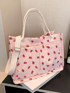 Strawberry Purse, Strawberry Tote Bag, Vegetable Plants, Color Block Tote, Purse Pink