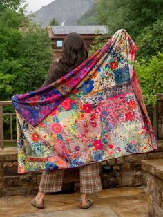 Reversible Cozy Throw Blanket - Jewel Border-view 1 Jewel Tone Throw Blanket, Pillows Comfy, Bohemian Sofa, Bohemian Blanket, Colorful Blanket, Couch Blanket, Tapestry Blanket, Boho Throws, Comfy Blankets