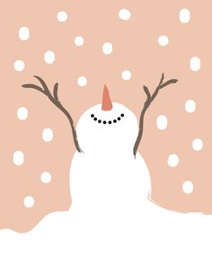 a snowman wearing a red hat and nose is standing in front of a pink background