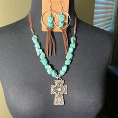 With Turquoise And Silver Cross Pendant