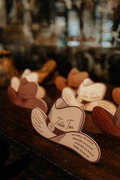 some business cards are sitting on a table