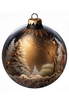 a christmas ornament with trees and snow on it