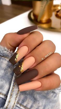 Brown Acrylic Nails, Grey Nails, Acrylic Nail Polish, October Nails, Fall Acrylic Nails, Nails 2021, Beautiful Nail Designs, Coffin Nails Designs, Pretty Acrylic Nails