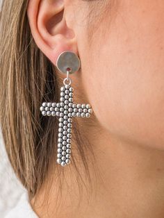 A handmade pair of cross earrings in silver color and in a unique design. This pair is too light and they get into the ears with ear wires. In Christina Christi Jewels store you can see a lot of designs in Women's Earrings. You can have them in 2-4 Days with DHL EXPRESS SHIPPING MATERIALS - Metal Crosses in Silver color. DIMENSIONS - Total length of earrings: 7 cm (2.7'') - Total width of earrings: 3cm (1.81'') PROTECTION - Protect them from water, parfumes, hair and body lotion to keep them bri Metal Crosses, Silver Cross Earrings, Jewelry Silver Earrings, Earrings Cross, Womens Earrings, Gold Glasses, Seashell Earrings, Silver Earrings Handmade, Bar Bracelets