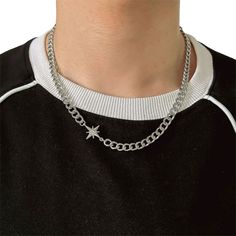 Experience The Vibrant Energy Of Streetwear With Our Star Link Chain Necklace! Designed For Both Men And Women, This Hip Hop Style Accessory Adds A Touch Of Edginess To Any Outfit. Stand Out From The Crowd With This Unisex Necklace And Unleash Your Unique Style! Necklace Length 20 Inches With 1.9 Inches Extension Chain, Pendant Size 0.8 Inches, Chain Width 6mm. Mens Silver Accessories, Goth Male Jewelry, Homemade Jewelry For Men, Vintage Necklaces Men, Stainless Steel Necklace Men, Pearl Necklace Designs Men, Grunge Jewelry Men, Dark Academia Jewelry Men, Streetwear Fashion Accessories