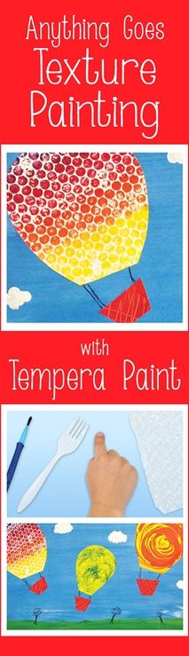 the book cover for anything goes texture painting with tempera paint, featuring images of hot air balloons