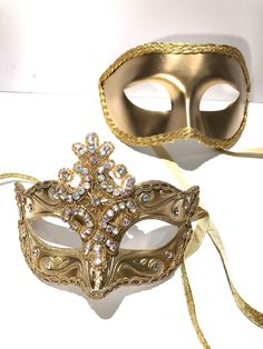 "Masquerade Ball- Plain mask- Prom- Masked ball- New Years Eve- Save Venice -Masquerade Ball- Mardi Gras- Halloween- Purim. Hello, Perfect for a man and women ...its plain but sophisticated and can be worn for a masquerade party, birthday or wedding celebration, prom, New Year Eve or Mardi Gras. This mask is hand pained and I can do special it colors. The pair comes matching. The women's mask is smaller and has crystals on the front with a 2\" wide and 4\" long piece. Comes in clear stones or ab Masquerade Ball Masks Gold, Matching Masquerade Masks, Mask For Masquerade Ball, Venice Masquerade, Masquerade Men, Mask Prom, Prom Mask, Gold Masquerade Mask