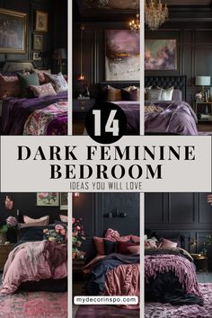 dark bedroom with pink and purple decor