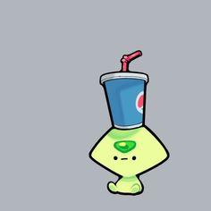 a cartoon character with a drink in it's hand and the bottom half of his head