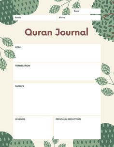 an image of a journal with leaves on it and the words qun journal written in red