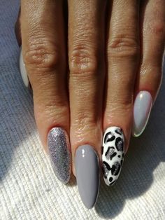 Grey Animal Print Nails, Grey Leopard Print Nails, Gray Oval Nails, January Nail Designs 2024, Biab Nail Design Autumn, Grey Cheetah Nails, Gray Leopard Nails, Grey Leopard Nails, Gray Nail Ideas