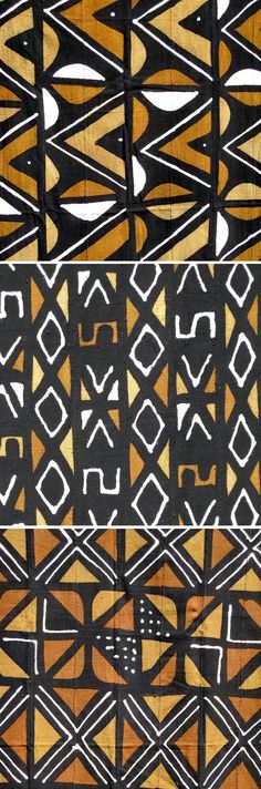 two different types of fabric with geometric designs on the top and bottom, one in brown and black