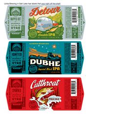 three different types of beer labels are shown in the same color and size as well as each other