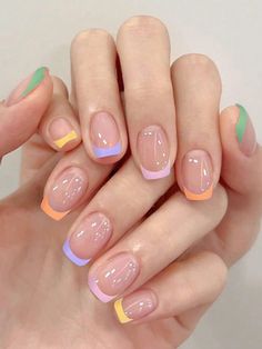 Mail Tip Colors, Cover Nails, Nails Colorful, French Manicure Nails, Colorful French, Nails Tips, Short Square Nails, Color Nails