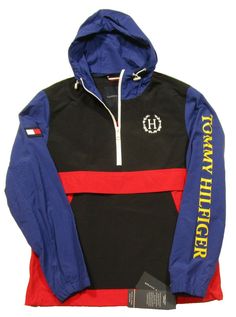 Black Sportswear Outerwear With Color Block, Navy Functional Windbreaker For Fall, Tommy Hilfiger Windbreaker For Fall Outdoor Activities, Tommy Hilfiger Windbreaker For Outdoor Fall Activities, Fall Sports Windbreaker With Zip Fly, Tommy Hilfiger Windbreaker For Fall Outdoor, Sporty Hooded Windbreaker With Zip Fly, Black Sporty Windbreaker With Zip Fly, Tommy Hilfiger Long Sleeve Windbreaker For Fall