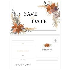 a wedding save the date card with watercolor flowers