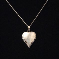 New In Gift Box ~ Heart W/Mother Of Pearl Classic White Heart Necklace For Valentine's Day, White Engraved Heart Necklace, White Heart Charm Jewelry For Anniversary Gift, Sterling Silver Heart Necklace, Silver Heart Necklace, Sterling Silver Heart, Silver Heart, Heart Necklace, Womens Jewelry Necklace