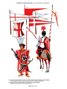 an illustration of two knights on horseback with flags