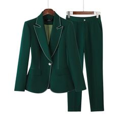 NAVIA SUITS Women's Elegant Stylish Fashion Office Blazer Jacket & Pants Green Suit Set Elegant Green Blazer For Business Casual, Green Formal Sets For Fall, Green Tuxedo Blazer For Work, Elegant Green Business Casual Suits, Elegant Green Pantsuit For Semi-formal Occasions, Green Tuxedo Suit For Work, Career Tuxedo Suit With Suit Collar, Elegant Green Formal Pantsuit, Green Workwear Sets