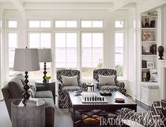 a living room filled with furniture and windows