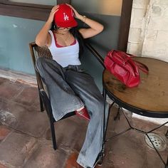 Red Cap Outfit, Street Style Outfits Casual, Fit Aesthetic, Swaggy Outfits, Style Streetwear, High Fashion Street Style, Casual Style Outfits, Lookbook Outfits, Streetwear Outfit