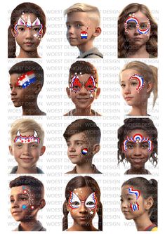 Digital Face, Paint Makeup, Face Painting Easy, Face Paint Makeup, Kids Face Paint, Face Paintings, Flag Face, Painting Easy, Paint Design