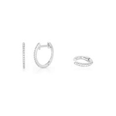 Proof that opposites really do attract. With one pair of huggies and one no-piercing ear cuff, this duo does it all.The Diamond Duo Gift Set includes: A pair of the Diamond Mini Huggie Earrings: With a single row of sparkling pavé diamonds, our signature mini huggie earring brings bold flair to any ear stack. A single Diamond Cartilage Ear Cuff: No piercing required, pavé diamonds, and a comfortable fit. What more could you want? $700 value which means you save 15% and a whole bunch of time sinc Minimalist White Gold Huggie Ear Cuff, Classic White Gold Huggie Ear Cuff, White Gold Huggie Ear Cuff, Cartilage Ear Cuff, Huggie Earring, Ear Stack, Huggie Earrings, Jewelry Cleaner, Travel Pouch