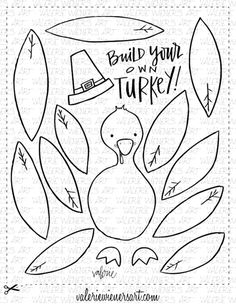 a turkey with leaves and a hat that says build your own turkey