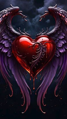 an artistic heart with wings on a dark background