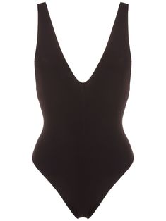 Black Cornetto plunging V-neck swimsuit from CLUBE BOSSA featuring V-neck, sleeveless, open back and slip-on style. Song Jia, Swimsuit Black, Black Body, Black Swimsuit, Open Back, Slip On, One Piece, V Neck, Black