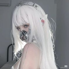 Cyberpunk Makeup, White Wigs, Hime Cut, Cybercore Aesthetic, Japanese Sweet, Cyberpunk Aesthetic, Cyberpunk Fashion, Futuristic Fashion, Sweet Lolita