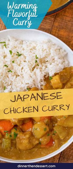 a bowl filled with rice and vegetables next to a sign that says warning hawaiian curry