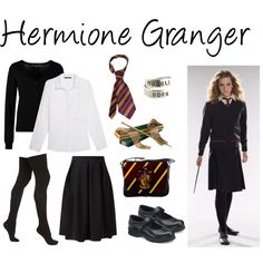 an image of some clothes and accessories for harry potters character costumes, including hogwart's costume