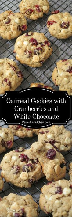 oatmeal cookies with cranberries and white chocolate on a cooling rack