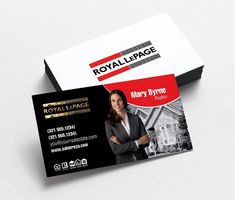 a business card with an image of a woman in black and red on the front