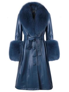 Faux Fur Genuine Leather Coat in Yale Blue – ZCRAVE Baddie Wedding, Thrift Ideas, Polyvore Clothes, Fur Lined Coat, Technical Illustration, Fashion Archive, Fabulous Furs, Elegant Sweater, Witch Fashion