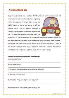 a car worksheet for children to learn how to read