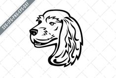 a dog's head with long hair is shown in the shape of a logo