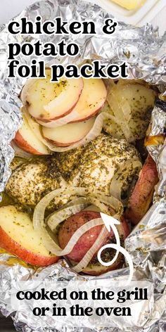 chicken and potato foil packet is cooked on the grill or in the oven for 5 minutes