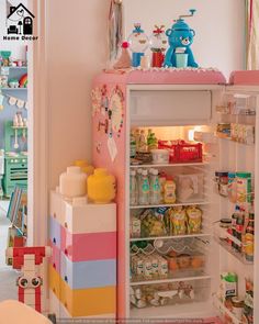 an open refrigerator filled with lots of food and condiments on top of it